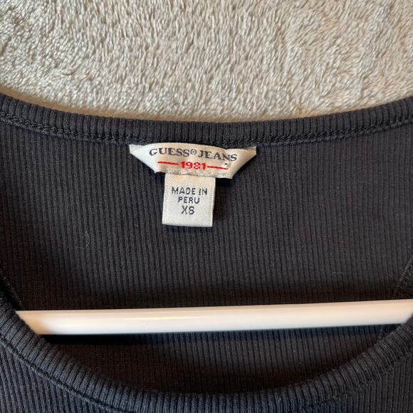 Vintage GUESS Black Ribbed Cropped Tank‎ Top Y2K Streetwear Size XS Baddie - Picture 2 of 5